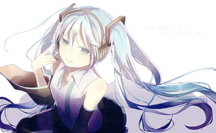 female anime character with white hair, simple background, aqua hair, aqua eyes, Hatsune Miku