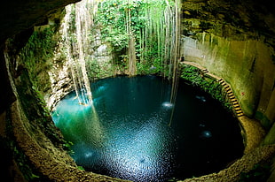 body of water inside cave HD wallpaper