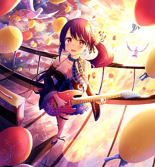 black haired girl playing guitar animated illustration
