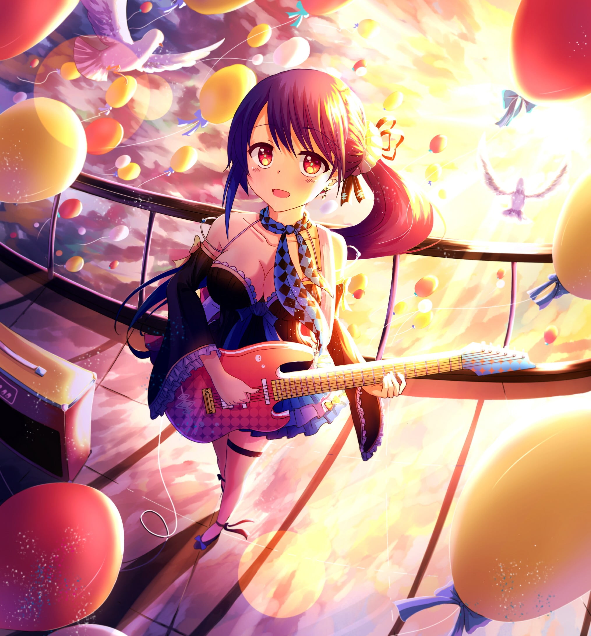 Black haired girl playing guitar animated illustration HD wallpaper |  Wallpaper Flare