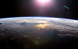 view of Earth from space, Earth, space, Sun, horizon HD wallpaper