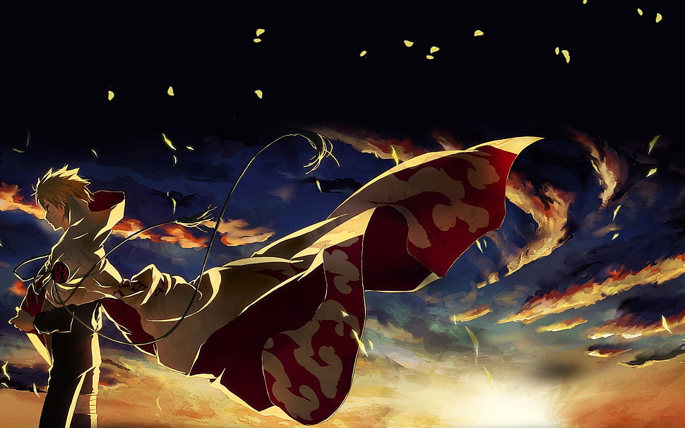 beige haired male anime character illustration, Naruto Shippuuden, Uzumaki Naruto, Hokage, windy HD wallpaper