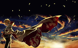 beige haired male anime character illustration, Naruto Shippuuden, Uzumaki Naruto, Hokage, windy