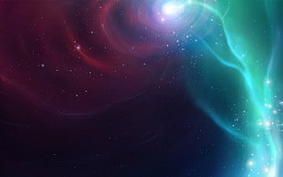 green and red galaxy digital wallpaper