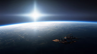space, space station, Earth, clouds HD wallpaper