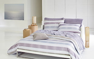 white-and-purple striped comforter sheet set