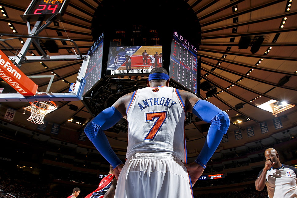 men's white basketball jersey, NBA, basketball, New York City, New York Knicks HD wallpaper