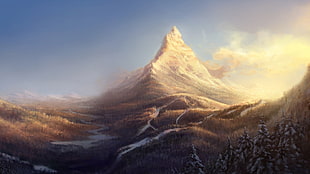 brown mountain, artwork, nature, landscape, mountains
