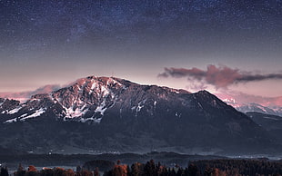 brown and gray mountain, mountains, stars