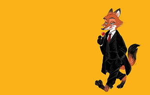 black and yellow dragon illustration, Zootopia, simple background, Nick Wilde, fox
