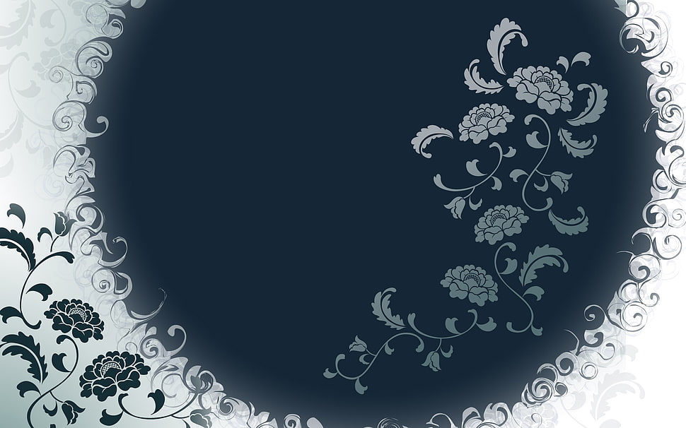 black an white floral artwork, pattern, chinese classical HD wallpaper