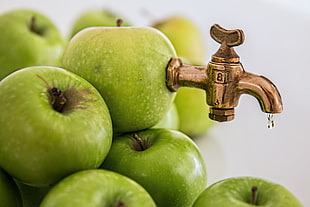 photo of green Apple with faucet HD wallpaper