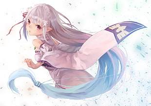 female character illustration, white  background, braids, dress, Emilia HD wallpaper