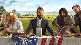 people in front of table digital wallpaper, video games, Far Cry 5, table, redneck