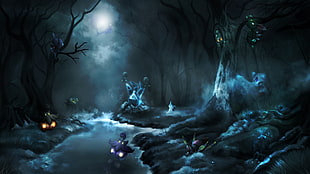 video game screenshot, clouds, dark, Halloween, mimikyu