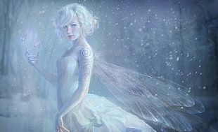 white haired fairy, fantasy art, fairies, tattoo, butterfly HD wallpaper