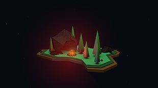 green and brown camp toy, low poly, digital art