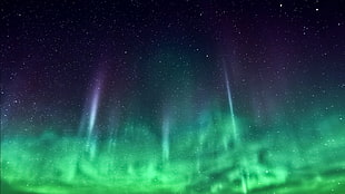 green aurora, aurorae, stars, smoke HD wallpaper