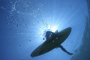 yellow surfboard, surfing, surfers, water, sea
