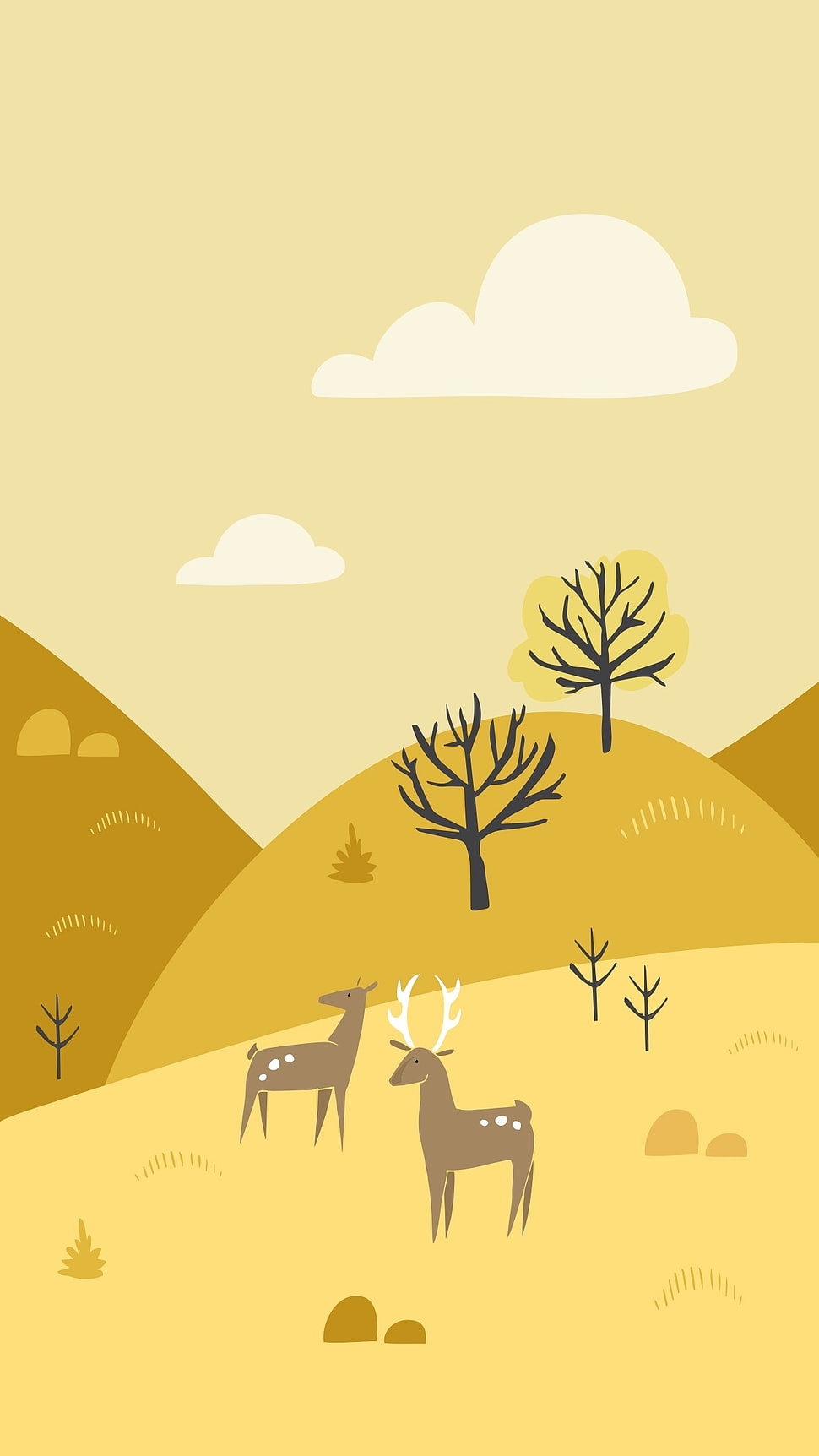 two deers on forest artwork, material minimal HD wallpaper