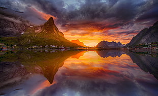 landscape of photo of mountain near body of water during sunset, photography, nature, landscape, midnight