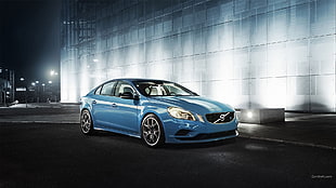 blue Volvo sedan, Volvo S60, car, blue cars, Polestar Racing HD wallpaper