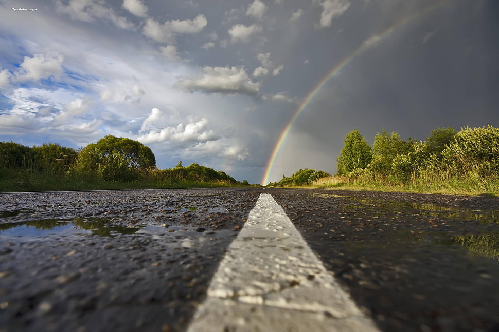 clear road, rainbows, road HD wallpaper