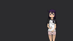 woman anime in white and black crew-neck t-shirt with shorts wallpaper HD wallpaper