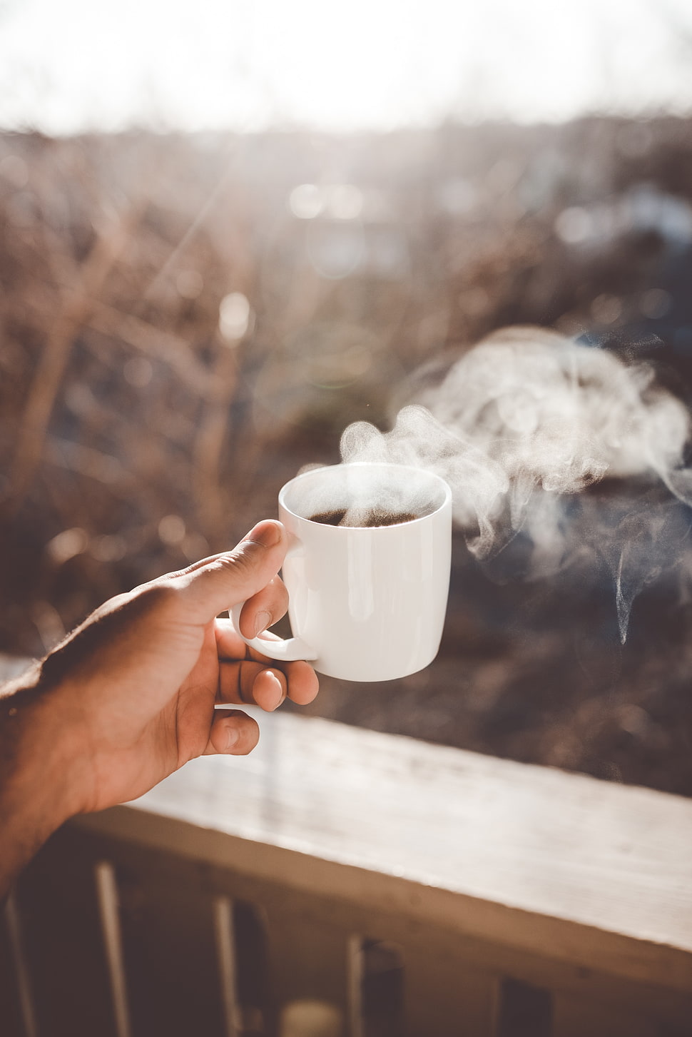 white ceramic mug, Mug, Steam, Hand HD wallpaper