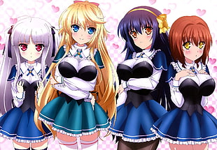 four female anime characters HD wallpaper