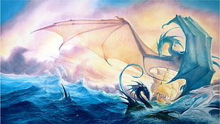 Sea,  Waves,  Ship,  Dragons