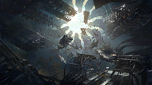 buildings being sucked in spacecraft illustration