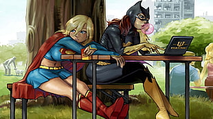 Batwoman and Supergirl illustration HD wallpaper