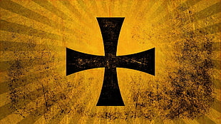 black cross logo, cross, Christianity, flag, sun rays HD wallpaper