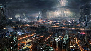 cityscape digital wallpaper, cyberpunk, futuristic, futuristic city, cityscape HD wallpaper