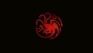 red 3-headed dragon logo, Game of Thrones, simple, simple background