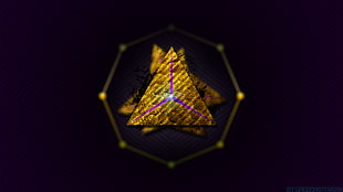 octagonal yellow logo, triangle, gold, violet, abstract