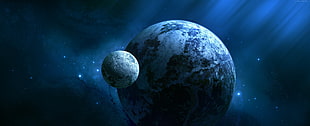 Earth and moon digital wallpaper