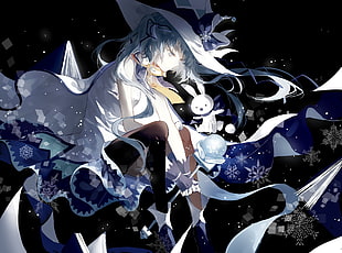 white witch anime illustration, Hatsune Miku, Vocaloid, snow