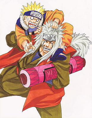 Uzumaki Naruto and Jiraiyah illustration, Naruto Shippuuden, Masashi Kishimoto, Uzumaki Naruto, Jiraiya