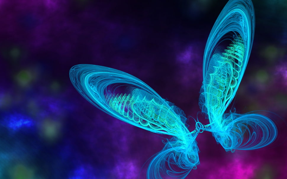 teal Neon butterfly digital wallpaper HD wallpaper