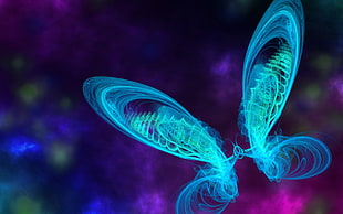 teal Neon butterfly digital wallpaper