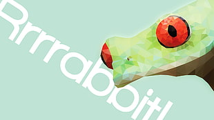 green frog illustration with text overlay, animals, simple, frog, low poly