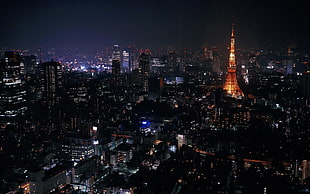Eiffel Tower, Paris, cityscape, Tokyo, night, Japan