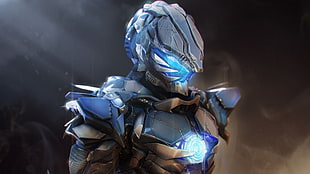 gray and black robot wallpaper, warrior, robot
