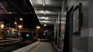 gray concrete train platform, railway, railway station, subway, night