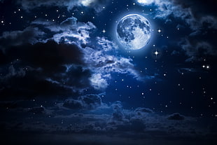 full moon wallpaper, Moon, night, clouds, sky