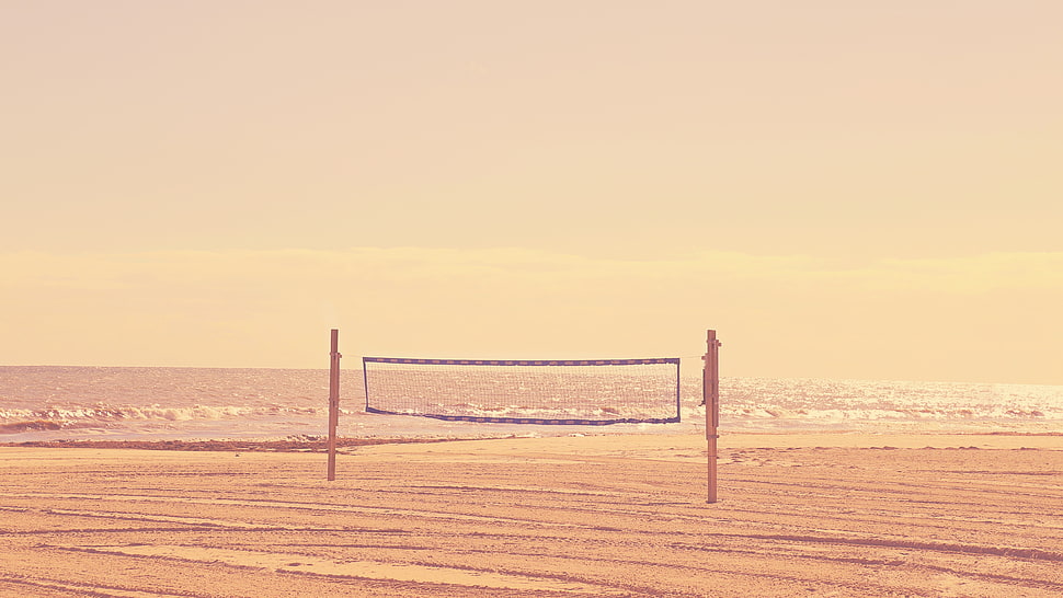 volleyball net, nature, water, beach, sand HD wallpaper