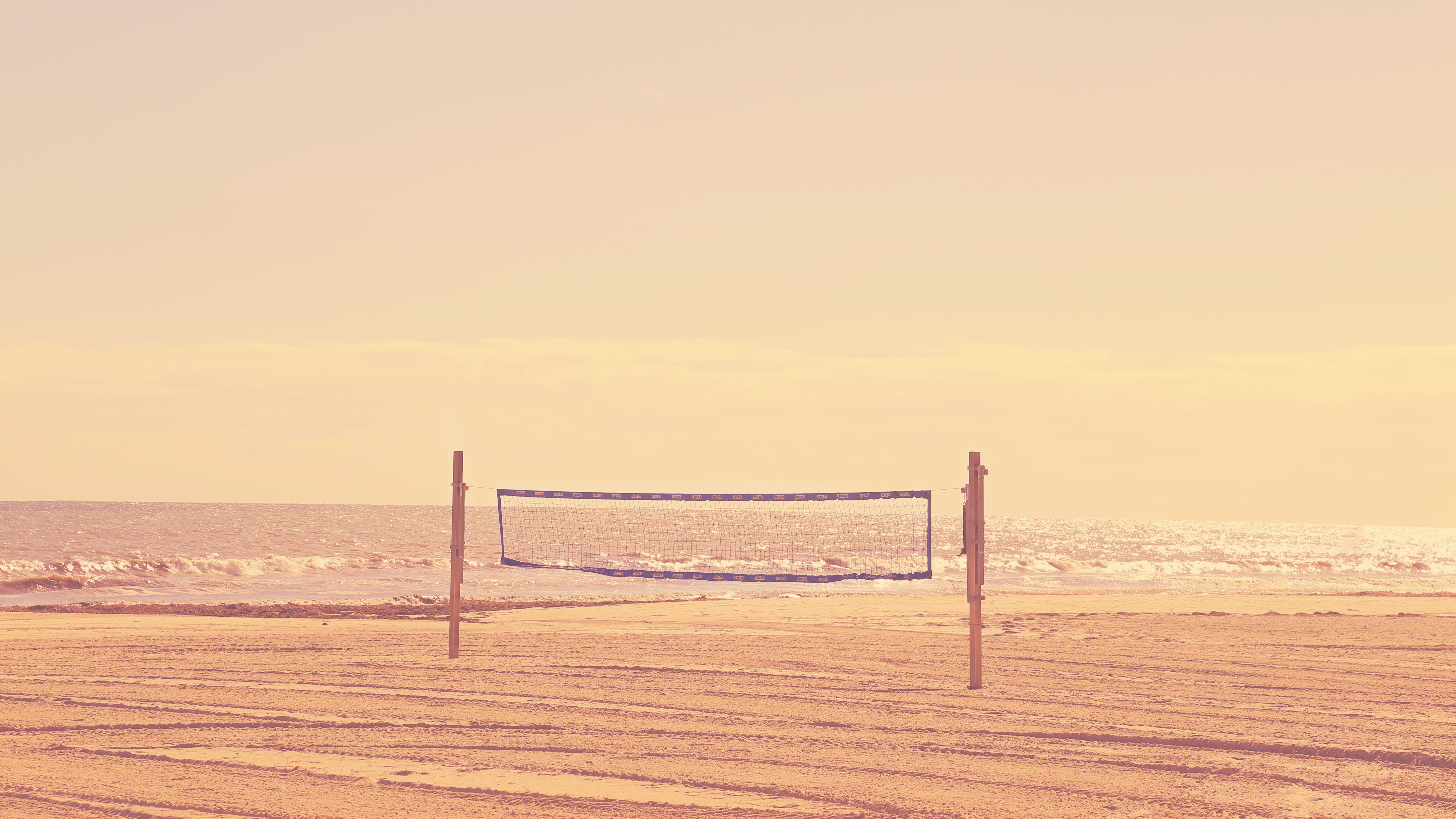 volleyball net, nature, water, beach, sand
