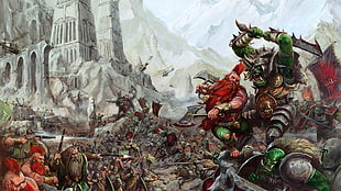 videogame screenshot, Warhammer, war, orcs, battle